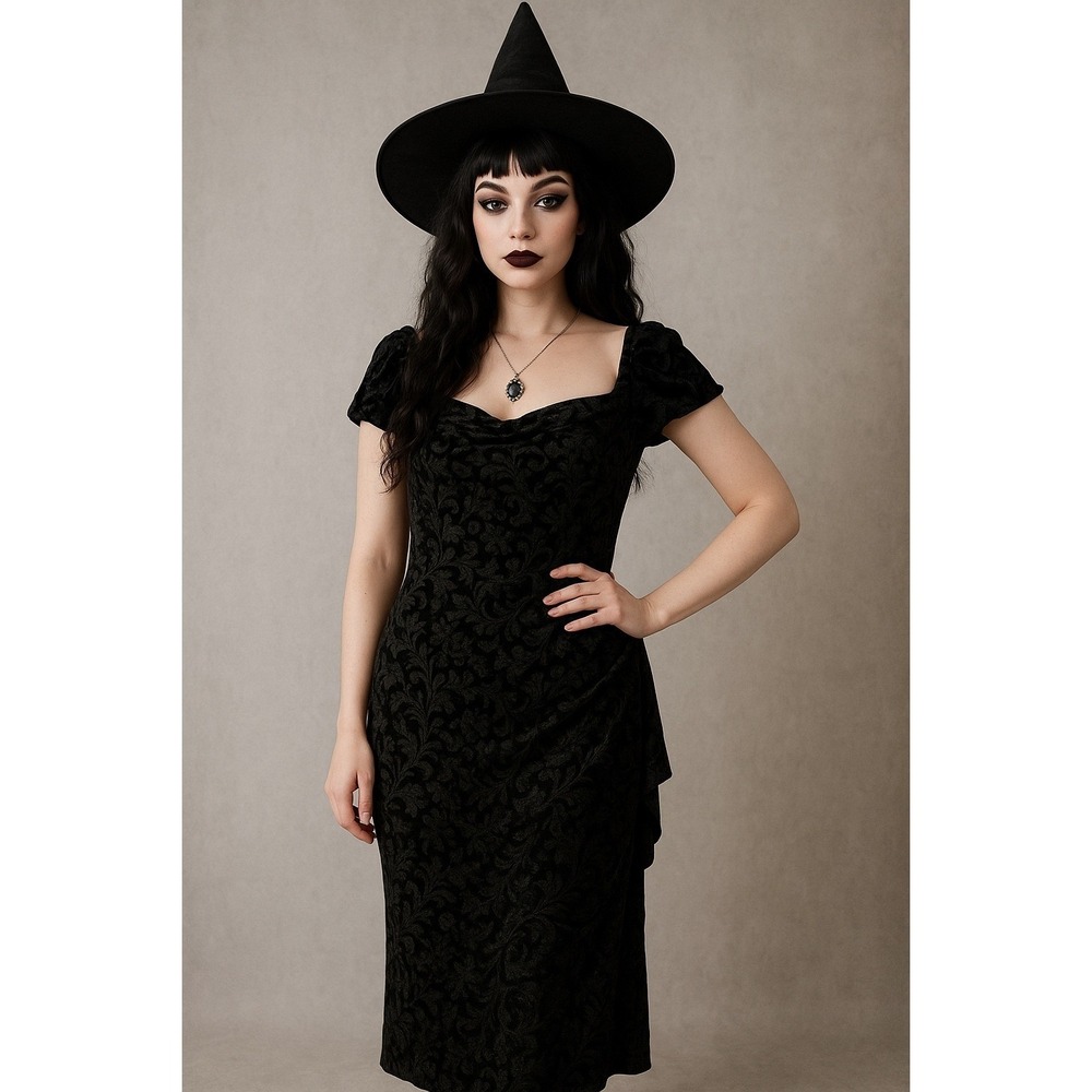 Alex Evenings‎ Cold Shoulder Maxi Dress Black Brocade Womens Velvet Size 14P NWT